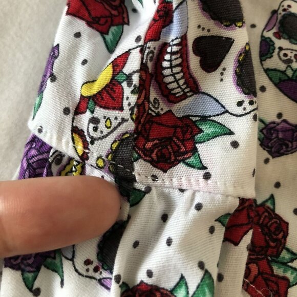 Hell Bunny Womens Sugar Skull & Roses Print Summer Dress S White Cute Goth - Picture 9 of 12